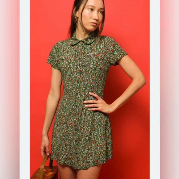 Olivaceous Floral Dance Romantic Silk Sundress Polo Mini Dress New Preppy Date - Picture 12 of 12